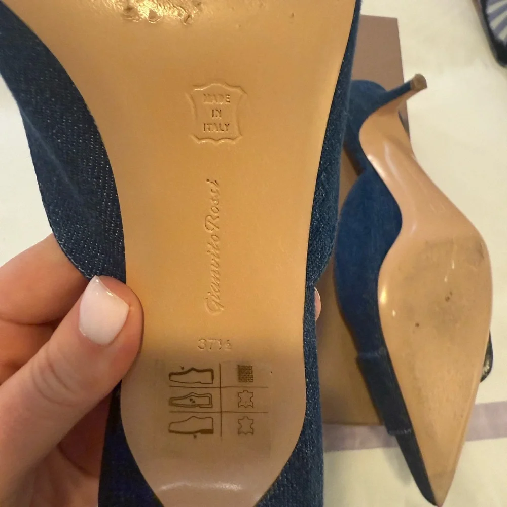 Gianvito Rossi Blue Portofino Mules with Bow Detail - Picture 4 of 6